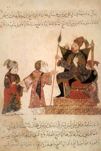Ms Ar 5847 f.6, Abu Zayd voor de gouverneur Rabat, uit Al Maqamat door Al Hariri, ca. 1240 door Yahya ibn Mahmud Al Wasiti